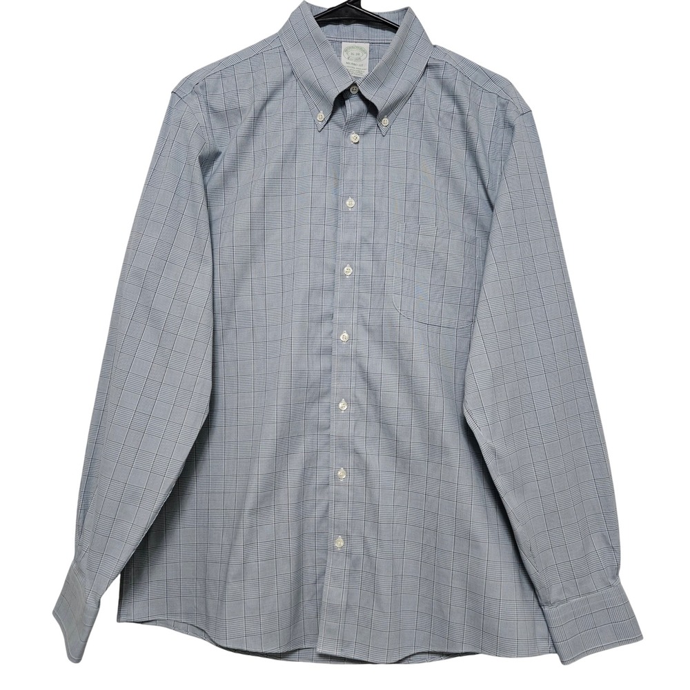 Brooks Brothers Milano Fit Plaid Dress Shirt Blue Gray Quiet Luxury Ivy 16 34 - Picture 2 of 12